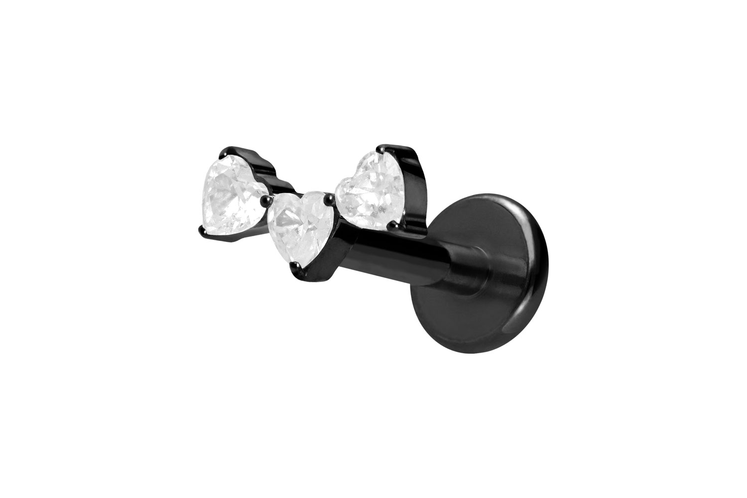 Titan Labret Piercing mit Push Fit 3 KRISTALLHERZEN